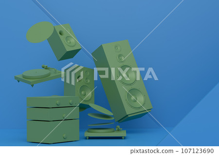 Abstract scene or podium with Hi-fi speakers and DJ turntable on monochrome 107123690
