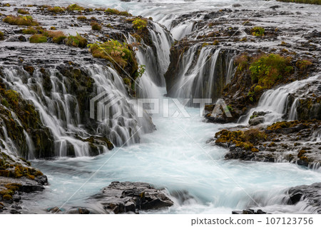 Bruarfoss - Bridge Falls - detail on Iceland's Golden Circle under autumn sky. 107123756