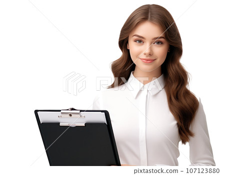 Young businesswoman looking at a clipboard 107123880