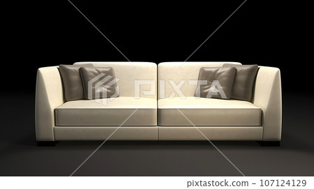Beige modern large sofa isolated on black background. 107124129