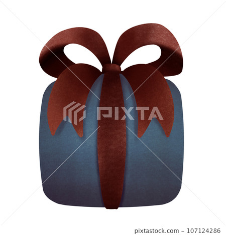 dark blue gift box with big red bow for Christmas, no background 107124286