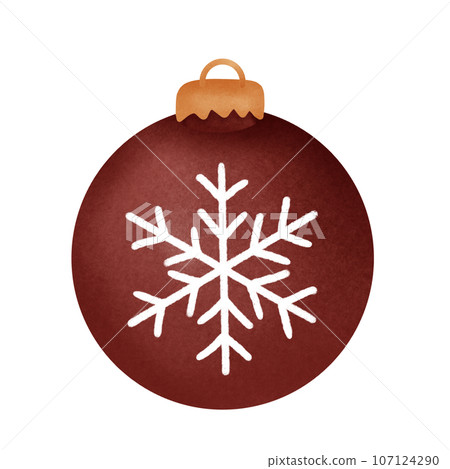 red Christmas ball for decorate with white snow on top, no background red Christmas ball for decorate with white snow on top, no background 107124290