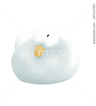 Drawing white cute chubby duck cartoon is laying no background 107124301