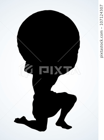 Atlas keeps the earth on their shoulders. Vector drawing silhouette Atlas keeps the earth on their shoulders. Vector drawing silhouette 107124307
