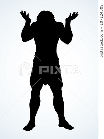 Atlas keeps the earth on their shoulders. Vector drawing silhouette Atlas keeps the earth on their shoulders. Vector drawing silhouette 107124308
