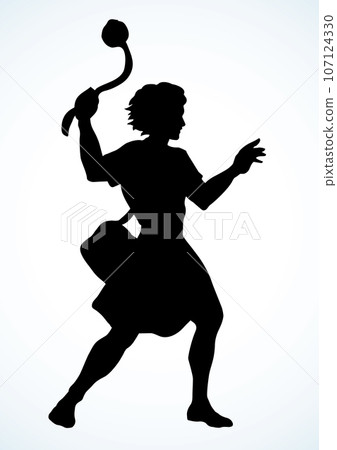 David throws a stone from the sling. Vector drawing David throws a stone from the sling. Vector drawing 107124330