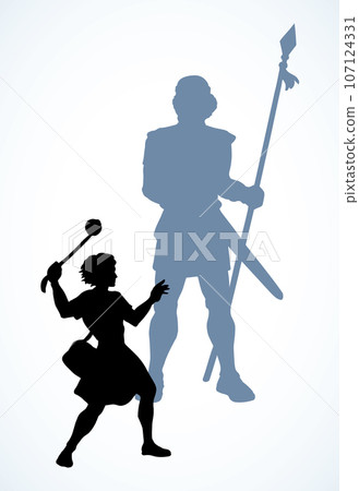 David and Goliath. Vector drawing David and Goliath. Vector drawing 107124331