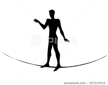 A man is walking on a tightrope. Vector drawing 107124333