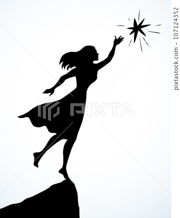 Woman get a star from the sky. Vector drawing 107124352