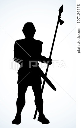 Knight with sword and spear. Vector drawing 107124358