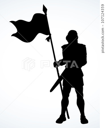 Knight with sword and spear. Vector drawing 107124359