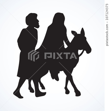 Joseph and Mary go to Bethlehem. Vector drawing Joseph and Mary go to Bethlehem. Vector drawing 107124373