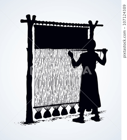 Vector illustration. Woman weaves in ancient loom 107124389