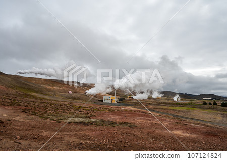Bjarnarflag Geothermal Power Station near Myvatn in northern Iceland. 107124824