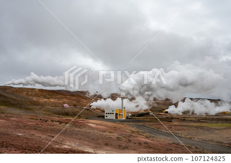 Bjarnarflag Geothermal Power Station near Myvatn in northern Iceland. 107124825