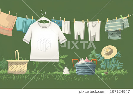 日常生活中大量待洗衣服晾乾的景象 日常生活中大量待洗衣服晾乾的景象 107124947
