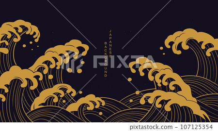 日式波浪噴霧背景插畫/黑金 日式波浪噴霧背景插畫/黑金 107125354