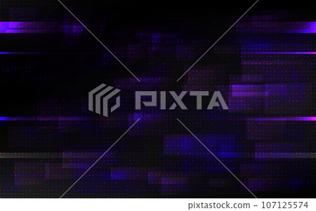 Glitch cyberpunk effect. Digital color noise. Futuristic video error. Playback artifacts. Abstract overlay design. No signal problem. Broken monitor. Vector illustration 107125574