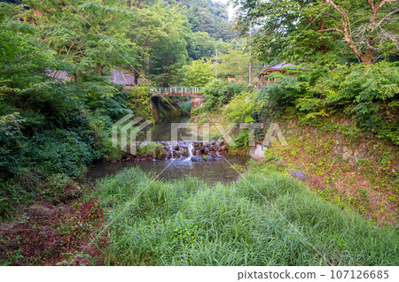 Hinozawa River Water Plaza Early morning scenery Minano Town 107126685