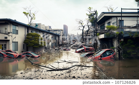 City destroyed by flood AI image City destroyed by flood AI image 107126826
