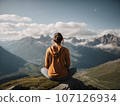 AI圖像坐在山頂看風景的女人 107126934