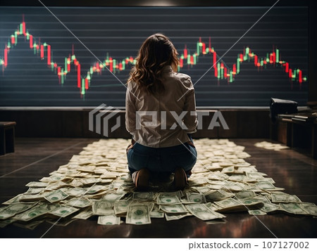 一位女士盯著股價圖表的 AI 圖像 107127002