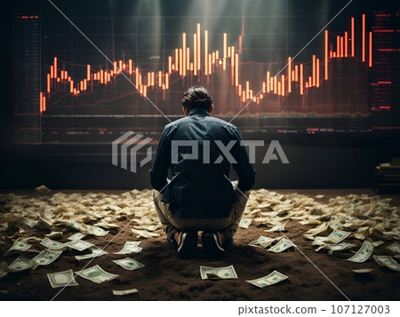 坐在股價圖表前的男子的 AI 圖像 107127003
