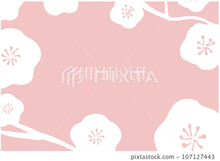 2024年新年卡片背景與可愛的梅花 107127443