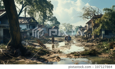 Hurricane winds destroyed homes, flooding and the aftermath of the disaster. High quality photo Hurricane winds destroyed homes, flooding and the aftermath of the disaster. High quality photo 107127864