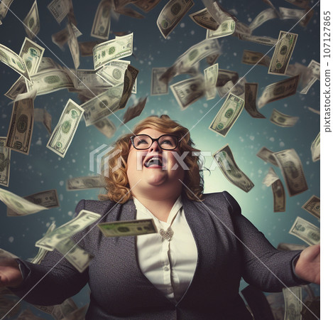 project manager is a plus-size woman with a background of money. High quality photo 107127865