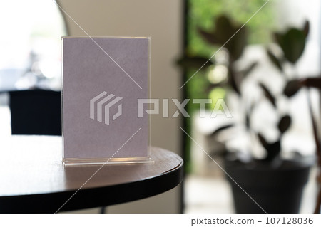 Stand Mock up Menu frame tent card blurred background design key visual layout. 107128036