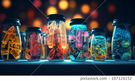Probiotics bacteria biology, science and microscopic medicine, digestion stomach escherichia. High quality photo Probiotics bacteria biology, science and microscopic medicine, digestion stomach escherichia. High quality photo 107128152