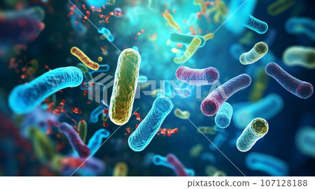 Probiotics bacteria biology, science and microscopic medicine, digestion stomach escherichia . High quality photo 107128188