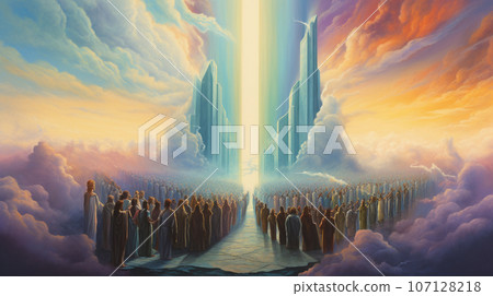 the turn of people at the gates of paradise in heaven to the God. High quality photo the turn of people at the gates of paradise in heaven to the God. High quality photo 107128218