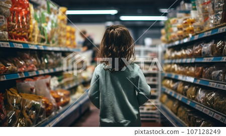 a little girl got lost in a store . High quality photo 107128249