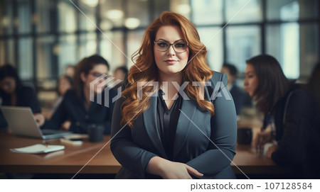 Beautiful business woman in the office, happy and smiling business woman . High quality photo 107128584