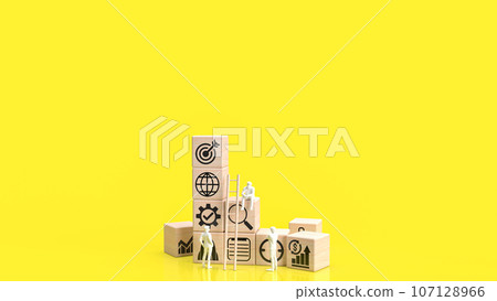 The Business icon on wood yellow Background  3d rendering. 107128966