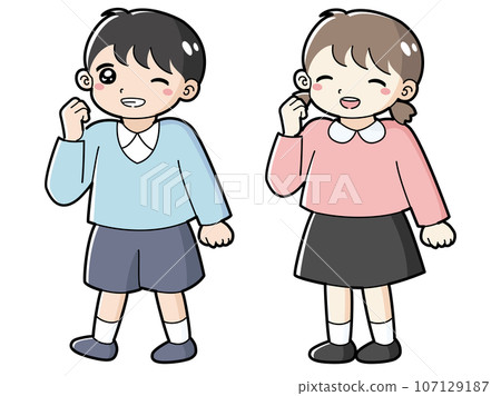 Illustration set of boys and girls doing fist pumps 107129187