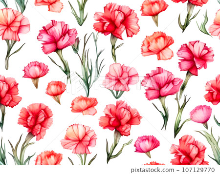 set of watercolor carnation on white background,generative ai 107129770