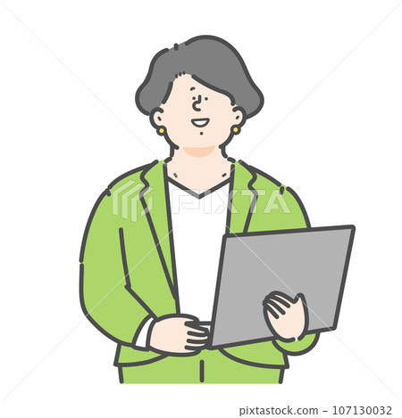 有電腦的女性商務人士的插圖 107130032