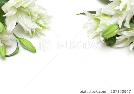 White lilies on a old wooden background. lilies on a white background. 107130947