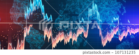 Charts of financial instruments with various type of indicators including volume analysis for professional technical analysis 107131235