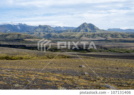 Volcanic landscape of Fjallabak Nature Reserve in Icelandic highlands. Volcanic landscape of Fjallabak Nature Reserve in Icelandic highlands. 107131406