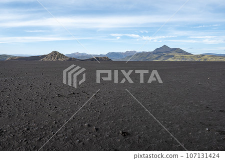 Black lava fields and volcanic landscape of Fjallabak Nature Reserve, Iceland. 107131424