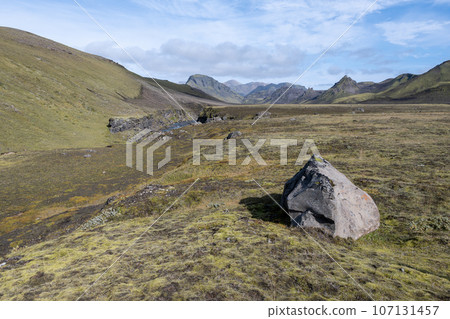 River in volcanic landscape of Fjallabak Nature Reserve in Iceland highlands. 107131457