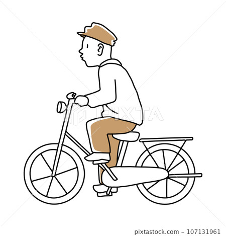 Hand drawn illustration of a man riding a bicycle 107131961