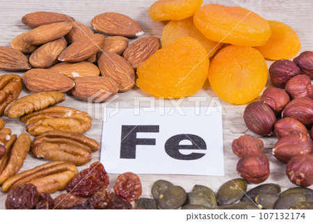 Food containing natural iron and other vitamins and minerals. Healthy eating Food containing natural iron and other vitamins and minerals. Healthy eating 107132174