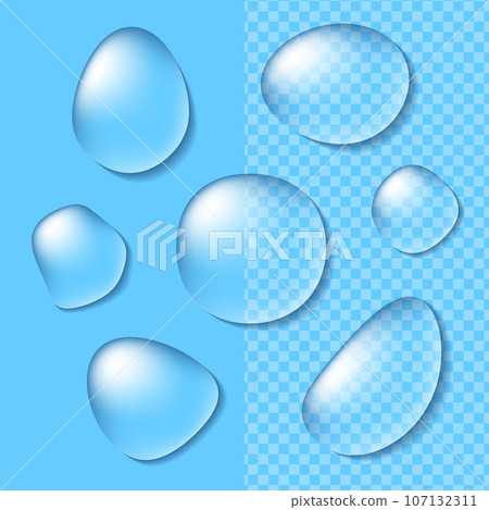 Vector illustration set of variations of transparent materials inspired by water drops (the background is transparent) 107132311