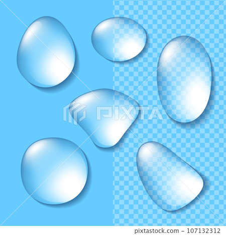 Vector illustration set of variations of transparent materials inspired by water drops (the background is transparent) Vector illustration set of variations of transparent materials inspired by water drops (the background is transparent) 107132312