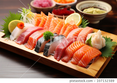 什錦新鮮生魚片：人工智慧生成的圖像 107132389